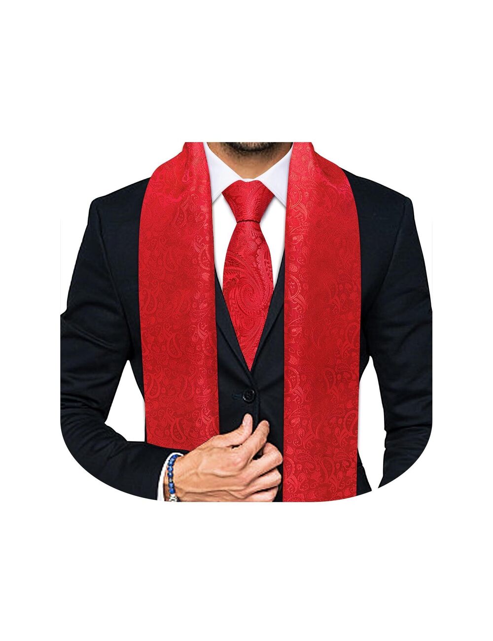 7540 2PCS Red Scarf Necktie Set / Fashion Silk Lightweight Feeling Floral